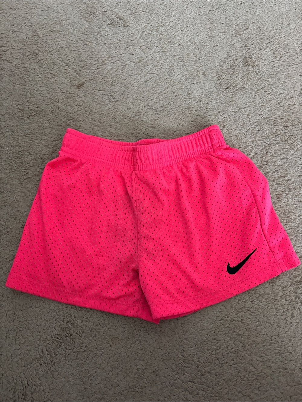 Nike Neon Pink Women's Athletic Mesh Shorts with Black Swoosh